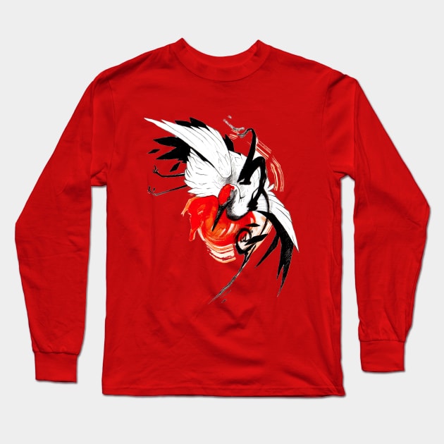 Crane Inktober Long Sleeve T-Shirt by RubisFirenos